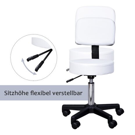 Tabouret comfort - Tabouret met rugleuning - Werkkruk - Draaikruk - Kapperskruk - In hoogte verstelbaar - Zwart