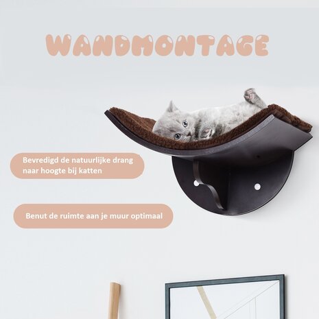 Cat Shelf - Hangmat Kat - Kattenbed - Wasbaar - Wandmontage - katten -  MDF - Bruin