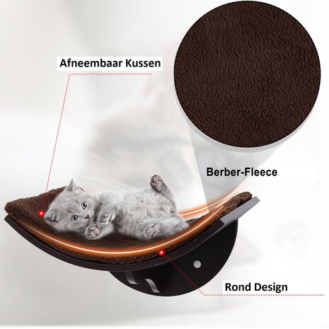 Cat Shelf - Hangmat Kat - Kattenbed - Wasbaar - Wandmontage - katten -  MDF - Bruin