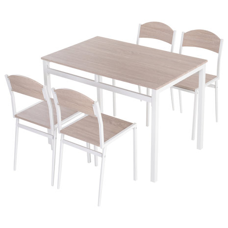Eettafel set met 4 Stoelen - Eetkamertafel met eetkamerstoelen - Zitgroep - 4 Personen - Hout - Wit