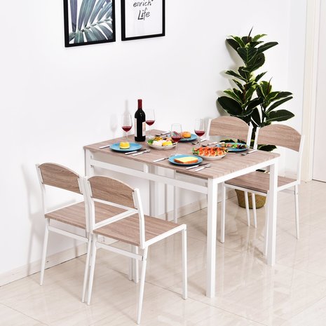 Eettafel set met 4 Stoelen - Eetkamertafel met eetkamerstoelen - Zitgroep - 4 Personen - Hout - Wit