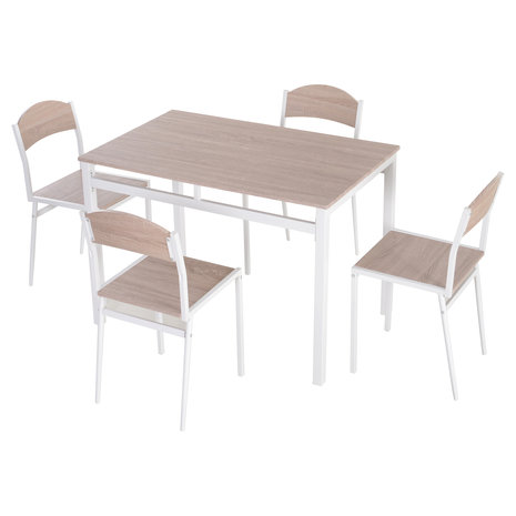 Eettafel set met 4 Stoelen - Eetkamertafel met eetkamerstoelen - Zitgroep - 4 Personen - Hout - Wit