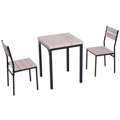 Compacte Eettafel set met 2 Stoelen - Eetkamertafel met eetkamerstoelen - Balkonset - Zitgroep - 2 Personen - Hout - Zwart
