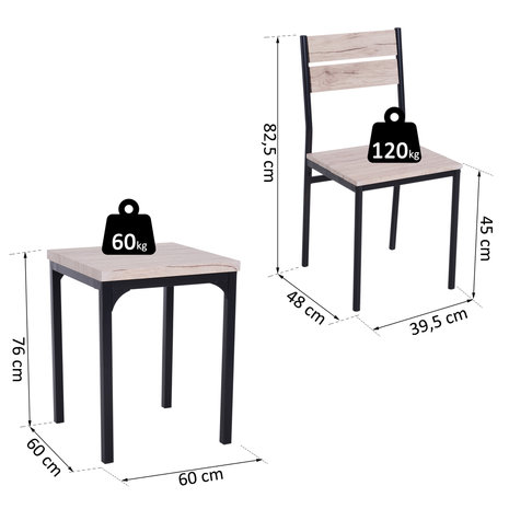 Compacte Eettafel set met 2 Stoelen - Eetkamertafel met eetkamerstoelen - Balkonset - Zitgroep - 2 Personen - Hout - Zwart