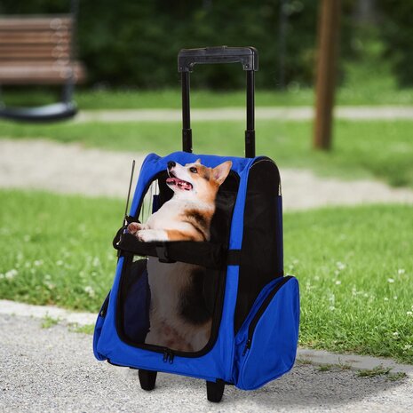 Draagbare Trolley - Hondentrolley - Honden Reismand - Honden Rugzak -  Blauw/Zwart - 36 x 30 x 49 cm