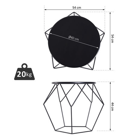 Moderne bijzettafel - Salontafel - Draadstalen frame - Minimalistisch ontwerp - Industrieel - 54 x 54 x 44 - Zwart