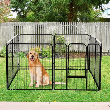 Hondenren XL - Puppyren - Hondenkennel - 8 Kennelpanelen - Staal - 80 cm hoog  - 640 cm omtrek - Uitbreidbaar