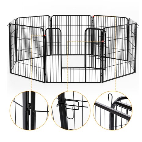 Hondenren XL - Puppyren - Hondenkennel - 8 Kennelpanelen - Staal - 80 cm hoog  - 640 cm omtrek - Uitbreidbaar