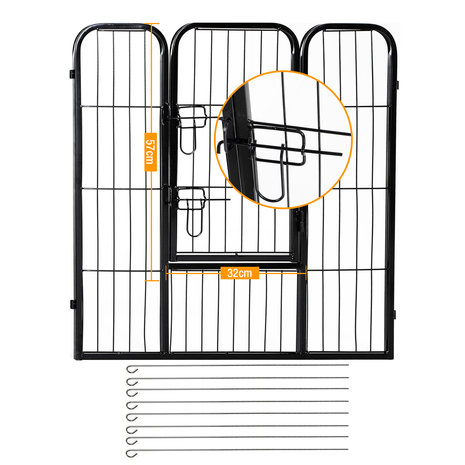 Hondenren XL - Puppyren - Hondenkennel - 8 Kennelpanelen - Staal - 80 cm hoog  - 640 cm omtrek - Uitbreidbaar