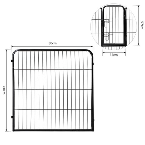 Hondenren XL - Puppyren - Hondenkennel - 8 Kennelpanelen - Staal - 80 cm hoog  - 640 cm omtrek - Uitbreidbaar