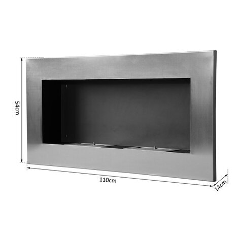 Bio-ethanol haard XXL - sfeerhaard - wandsfeerhaard - 2 branders - 110 x 54 cm - Roestvrijstaal