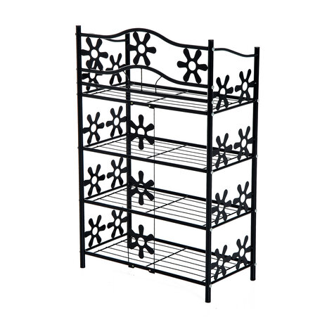 Plantenrek metaal - Etagere - Bloemenrek - Opbergrek voor buiten - 4 etages - Zwart