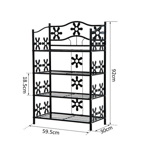 Plantenrek metaal - Etagere - Bloemenrek - Opbergrek voor buiten - 4 etages - Zwart