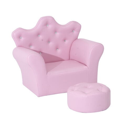 Kindersofa met poef - Kinder Fauteuil - Kinder relax stoel met voetenbank  - Kunstleer - Roze