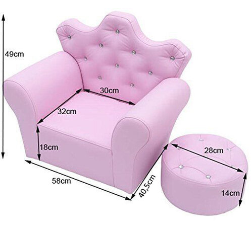 Kindersofa met poef - Kinder Fauteuil - Kinder relax stoel met voetenbank  - Kunstleer - Roze