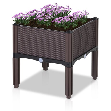 Vierkante bloembak op poten - Plantenbak vierkant - Rattan look - Bruin - 40x40x44 cm