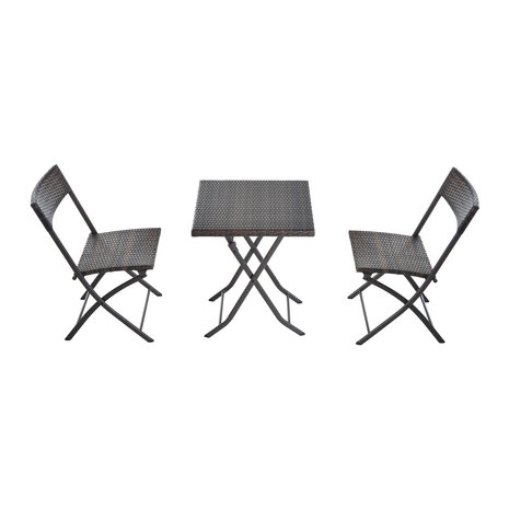 3-delige Bistroset poly rattan - inklapbaar - Balkon tuinmeubelset - Koffiebruin