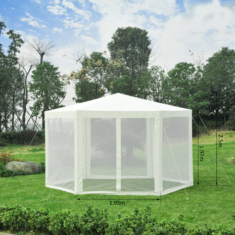 Tuinpaviljoen - Paviljoen - Partytent - Modern ontwerp - Klamboe mesh zijwanden - Zeshoekig - 3 ,9 x 3,9 m - Beige