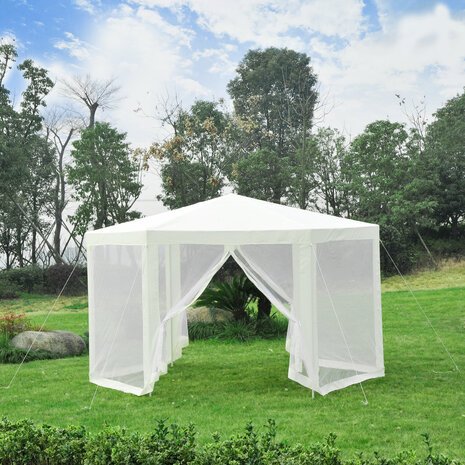 Tuinpaviljoen - Paviljoen - Partytent - Modern ontwerp - Klamboe mesh zijwanden - Zeshoekig - 3 ,9 x 3,9 m - Beige