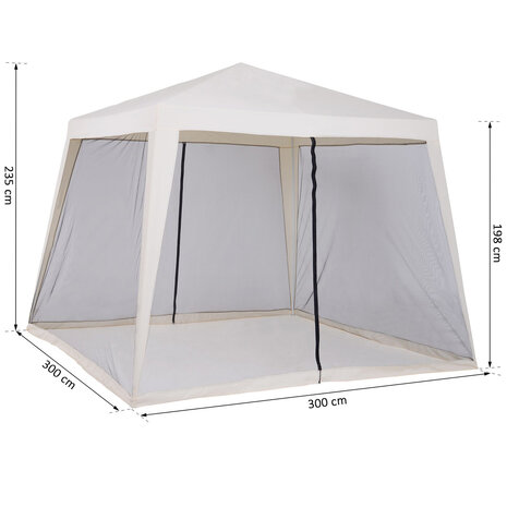 Tuinpaviljoen - Paviljoen - Partytent - 4 Klamboe mesh zijwanden - 3 x 3 m - Beige