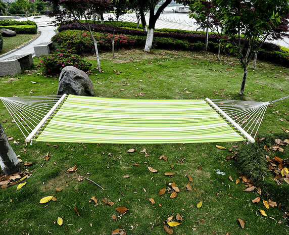 Hangmat - 2 persoons - 2 persoons hangmat - Met kussens - Duohangmat - Hangbed - 210kg - Groen/Natuur