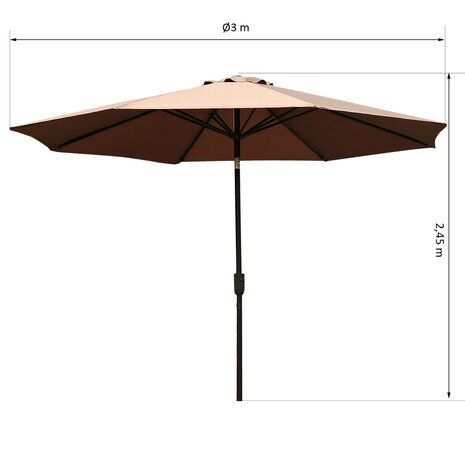 Parasol - Knikparasol - Zonnescherm - Met handslinger - 300 cm - Koffie/Zwart