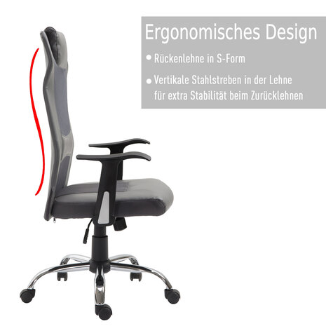 Ergonomische bureaustoel - Gaming bureaustoel - Chef bureaustoel - Directiestoel - Met hoofdkussen - Kunstleer - Grijs