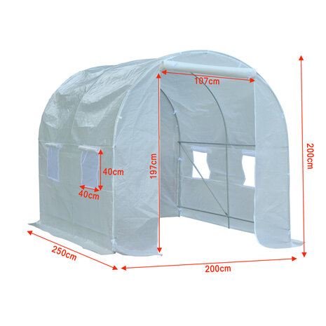 Kweekkas - Tuinkas - Foliekas - Folie kas - Tunnelserre - Kweektent - 3,5 x 2,0 x 2,0 m - Wit transparant