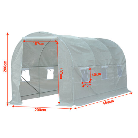 Kweekkas - Tuinkas - Foliekas - Folie kas - Tunnelserre - Kweektent - 4,5 x 2,0 x 2,0 m - Wit transparant