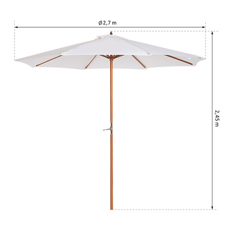 Parasol - Zonnescherm - Met handslinger - Achthoekig - Bamboe - 270 cm - Creme - Bamboe