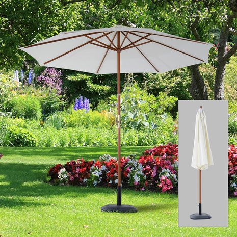 Parasol - Zonnescherm - Met handslinger - Achthoekig - Bamboe - 270 cm - Creme - Bamboe