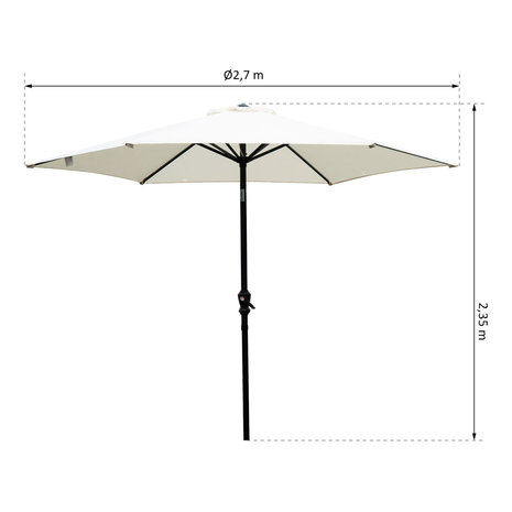 Zonnescherm - Parasol - Balkon Parasol - Met handslinger - Knikbaar - 270 cm - Creme