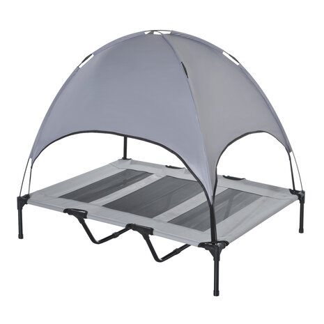 Honden Ligbed met zonnedak - Grote Hondenbed Stretcher met UV Canopy - Hondenstretcher met zonnetent - XXL - 110x68cm - Grijs