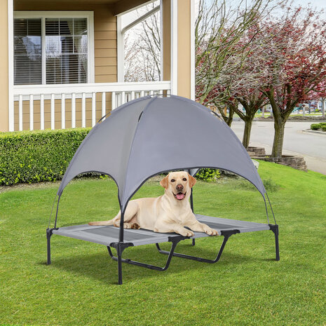 Honden Ligbed met zonnedak - Grote Hondenbed Stretcher met UV Canopy - Hondenstretcher met zonnetent - XXL - 110x68cm - Grijs