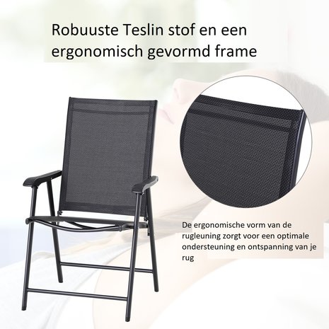 2x Tuinstoel met armleuning - Campingstoel - Tuin stoel - Klapstoel - Set van twee - zwart