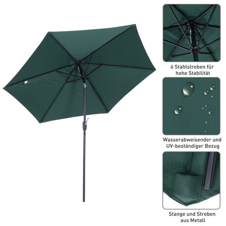 Zonnescherm - Parasol - Balkon Parasol - Met handslinger - Knikbaar - 270 cm - Groen