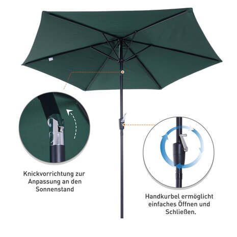 Zonnescherm - Parasol - Balkon Parasol - Met handslinger - Knikbaar - 270 cm - Groen