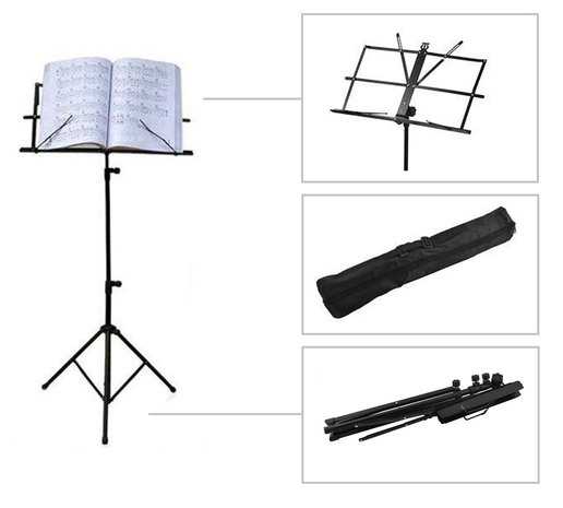 Opklapbare muziekstandaard - Lessenaar voor bladmuziek - Opvouwbare muziek standaard - Met draagtas - Zwart