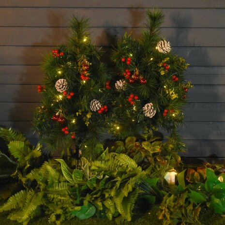 Kunstkerstboom met verlichting en decoratie - Set van 2 - Kerstboom met lampjes - Kerstballen - Kerstversiering - Binnen/Buiten