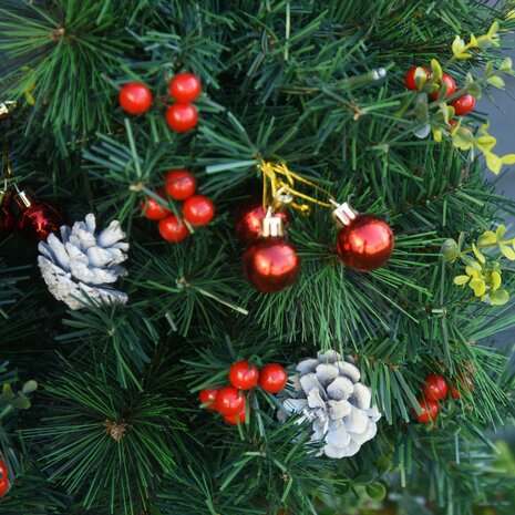 Kunstkerstboom met verlichting en decoratie - Set van 2 - Kerstboom met lampjes - Kerstballen - Kerstversiering - Binnen/Buiten