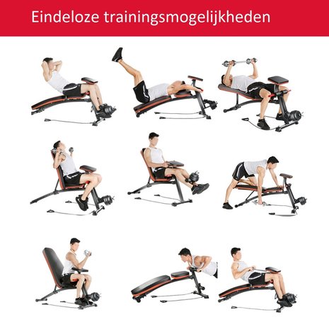 Fitnessbank - Fitnessbank verstelbaar - Halterbank - Buikspierbank - Beentrainer - Fitness - 153 x 53 x 102 cm