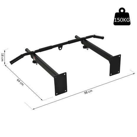 Pull Up Bar - Chin up bar - Pull up bar wandmontage - Pull up bar muur  - Optrekstang - Thuis Sporten - bokszak - ophangbeugel - Fitness - Belasting 150 Kg - Zwart