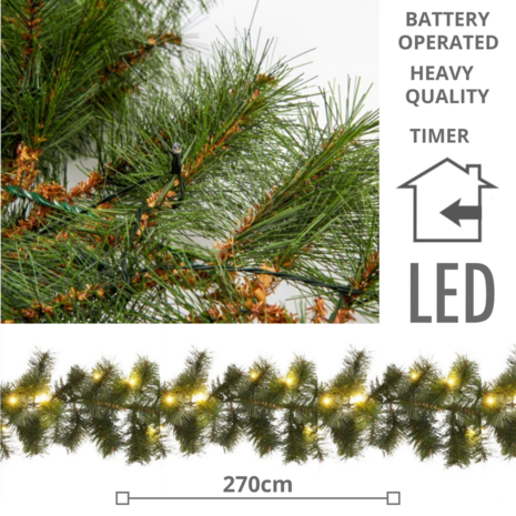 Guirlande met verlichting - Zwaardere kwaliteit - Guirlande - Kerstguirlande - Kerstverlichting - Kerstversiering - Kerst - 2.7 meter - 50 LED&#039;s