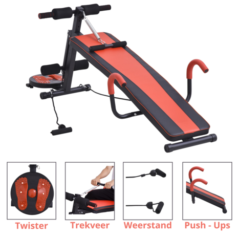 Fitnessbank - Fitnessbank verstelbaar - Halterbank - Buikspierbank -  Fitness - Twister plateau - 166 x 53 x 60 cm