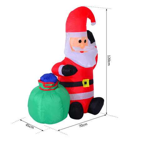 Opblaasbare Kerstman - Kerstman - Met zak - Kerstversiering - Kerst - Kerstverlichting buiten - Kerstverlichting - 120 cm