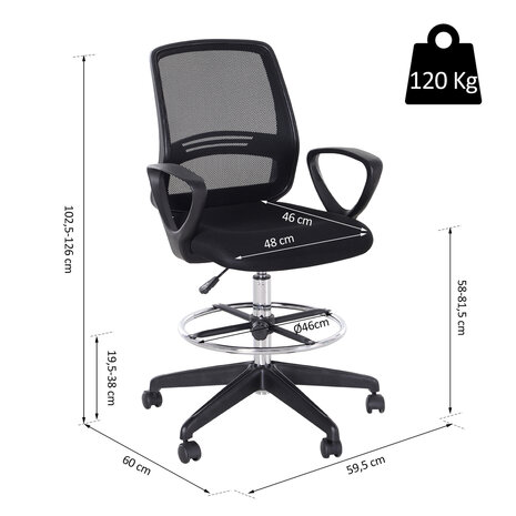 Bureaustoel - Ergonomische bureaustoel - Met voetensteun - Mesh - Zwart