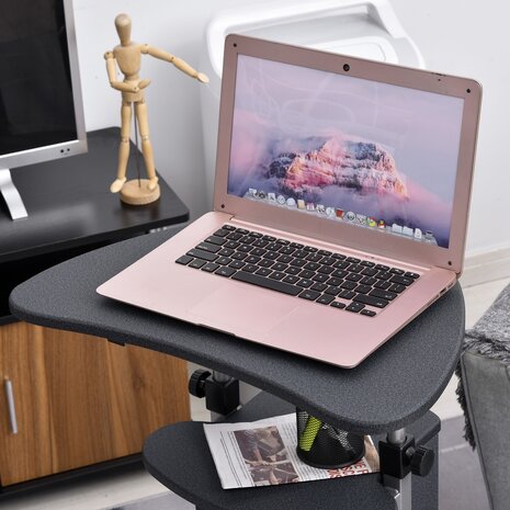 Laptoptafel - Laptopstandaard - Met wielen - In hoogte verstelbaar - Opbergruimte - zwart
