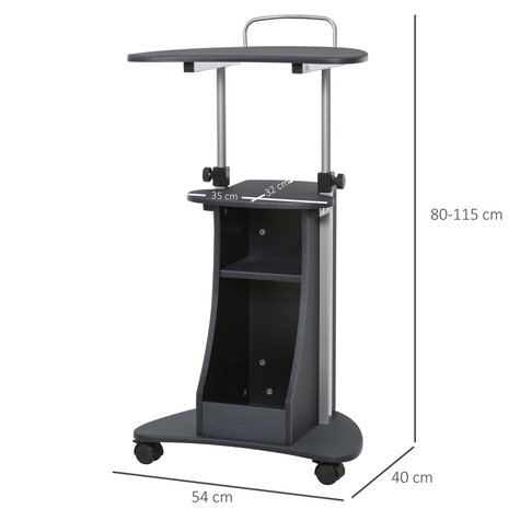 Laptoptafel - Laptopstandaard - Met wielen - In hoogte verstelbaar - Opbergruimte - zwart