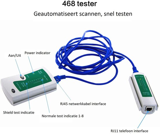 Netwerk Tester Set in etui- RJ45/RJ12/RJ11/Cat5/Cat5e/Cat6/UTP/LAN - Kabeltester Met Krimptang &amp; LSA tang