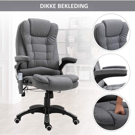 Bureaustoel - Bureaustoel ergonomisch - Directiestoel -  Massage stoel - Bureaustoelen voor volwassenen - Grijs